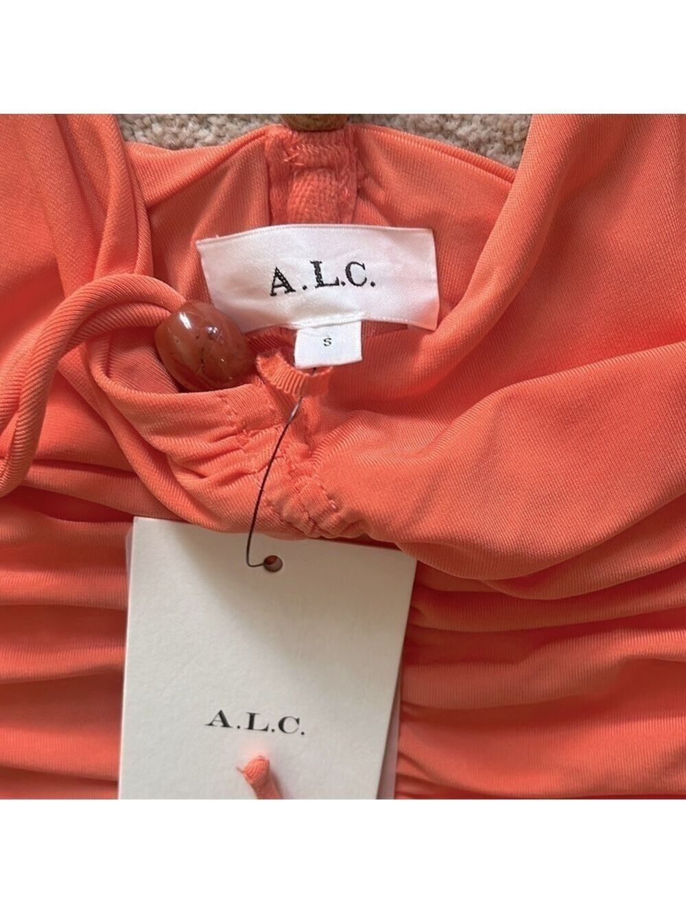 A.L.C. Allegra Ruched Embellished Halter Bodycon Sangria Orange Midi Dress Small - Picture 11 of 16